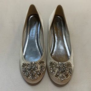David’s Bridal embellished satin ballet flats. Comfortable!